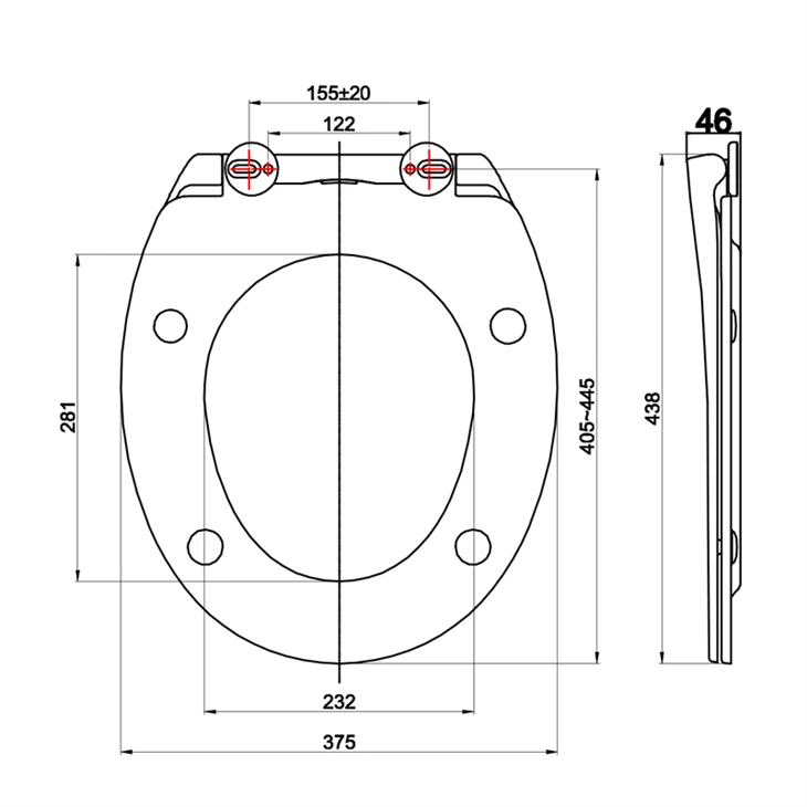 wall mounted toilet seat size